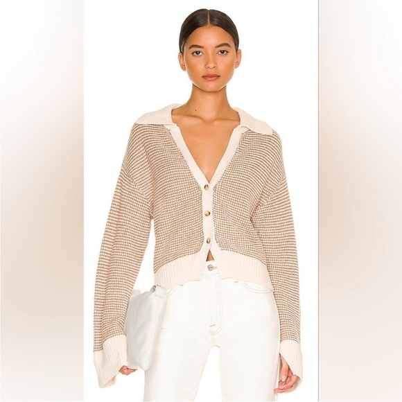One Grey Day Brizo Houndstooth Cardigan Sweater In Beige - Picture 1 of 15